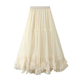 Swing Design Fashion Mesh Dress Sweet Wooden Ear Lace A Word Big Swing Ponum Skirt