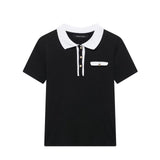POLO Collar Jersey 2025 Spring Temperament Short-Sleeved Elastic Short Knitted Top