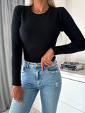 Hot Style Autumn And Winter Simple Pure Color Round Collar New Long Sleeve Knit Top Women-Outfit