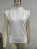 Toloer New Women's Solid Color Half High Neck Sleeveless Vest Fashion Simple Knit Loose-Outfit