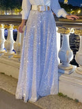 Long-Sleeved Temperament Elegant Waist Display Thin V-Neck Broad Leg Trousers Set Without