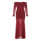 Autumn And Winter New Women's Pure Color Temperament Sexy Word High Waist Waist Dress Dress