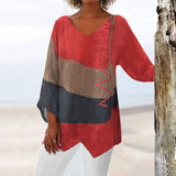 Women's New Casual Fashion Casing Loose Long-Sleeved V-Neck Digital Printed T-Shirt Top