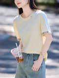 Toloer Cream-Colored Top 25 Years Of Summer New Commute Fashion Design Lace Splicing Loose T-Shirt