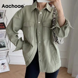 Aachoae Women Solid Color Cotton Oversized Jacket Coats Batwing Sleeve Turn Down Collar Outerwear Female Fashion Autumn