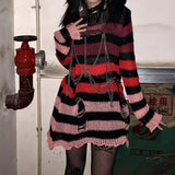 Punk Gothic Sweater Emo Tops E-girls Mall Goth Pullovers Y2k Harajuku Grunge Clothes Alt Dark Aesthetic Striped