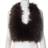 Women's Autumn And Winter Hair Hanging Neck Vest Deep V Collar Bare Back Rope Umbilly Blouse