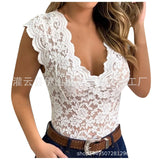 2024Wish New Lace Lace T-Shirt T-Shirt Blouse Rose Straight Close Sexy
