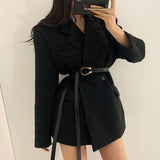 Autumn Winter Women Short Coat with Belt Long Sleeve Thick Turn-down Collar Double Breasted Minimalist Korean Ladies