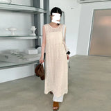 Summer Hansong Thin Knitted Dress Sleeveless After Opening Long Folding