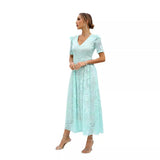 New Dress Spring Lace Mid-Swear Temper Commuting High-Waisted Green V-Neck