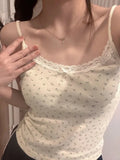 Y2K Cami Top with Lace Inserts and Playful Floral