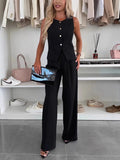 Elegant V-Neck Button-Buttoned Trouser Trousers Set Two-Piece Fashion Set In The Summer Of