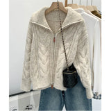 Toloer Version Of Double Zippered Strand Sweater Coat Women's 2025 Winter Design Sense Of The Collar Plus Thick Long-Sleeved Knitted Open
