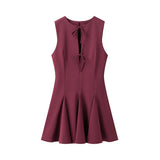 Hollow Bow Tie With Short Dress Summer Sleeveless Wave Swing