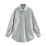 Casual Woman Camel Loose Pocket Woolen Shirt 2021 Fashion Ladies Autumn Long Sleeve Thick Blouse Coat Female Long