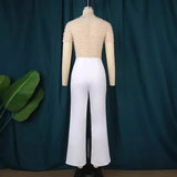 Round-Neck Short-Sleeved Nail Beads Jumpsuit Casual Wind High Waist Thin Party Dress