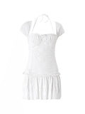 Lace-Up Ruffle Halter Mini Dress-Outfit