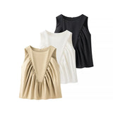 Fashion Folded Decorative Vest Women 2025 Spring And Summer Solid Color Back Collar Sleeveless Coat A Word