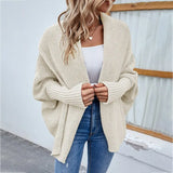 Scarf Collar Knitted Cardigan Sweater Women Coats Winter 2022 Bat Long Sleeve Elegant Loose Casual Long Knit Tops