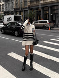 Women's Loose Lazy Black And White Striped Sweater With Long Knitted Shirts In The