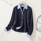 Toloer Two Spliced Polo Collar Shirt Women's Spring Design Sense Of Small Chic Repair Shirt Short Long-Sleeved