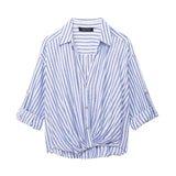 Spring Blended Striped Loose Casual Shirt 3035787-Outfit