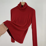 Toloer Shot Anti-Ball Cotton Pile Collar Wine Red Bottom Shirt Autumn Long-Sleeved T-Shirt Women With Slim Turtleneck