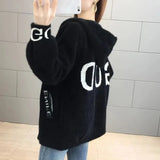 Mink Fleece Hooded Jacket Women Spring Autumn Korean Single Breasted Sweater Cardigan Female Casual Short Knitted