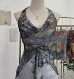 Shooting Holiday Wind Hanging Neck Collar Collar Tidling Strap Sling Vest Tie Mesh Yarn Short Sleeveless Top