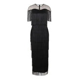 Mesh Splicing Tuxedo Round Collar Dress High Waist Repair Dinner Sexy Ass Skirt