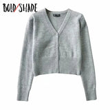 Bold Shade Knitting Casual 90s Vintage Cardigans V-Neck Button Long Sleeve Crop Sweaters Women Fashion Indie Style Clothes