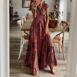 Toloer 2023 New Dress Waist Floral Print Dress-Outfit