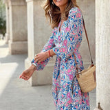 Toloer 937 Spot Women's Wear Fall 2023 New Fashion V-Neck Long Sleeve Medium Long Bohemian Dress-Outfit