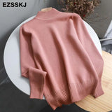 Korean Style Loose Sweater Women Pullover Casual Half Turtleneck Long Sleeve Knit Sweater Female Jumpers solid basic