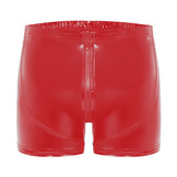 Toloer Men's PU Bright Leather Shorts, Bright Mirror Flat Leather Pants No Odor Size Accurate-Outfit