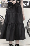 Black Gothic Midi Skirt Women Punk Goth High Waist Patchwork A-line Long Skirts Korean Style Casual Harajuku