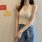 Club Bundy Sling Female Summer New Solid Color Hanging Neck Vest Hottie Style Sexy Short V Sleeveless
