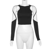 Autumn Fashion Trend Women's New Long-Sleeved Round-Neck Solid Color Repair Body Bare Umbilical