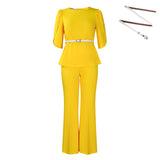 Women's 2025 New Fashion Temperament Elegant Solid-Colored Top Leg Pants Two-Set