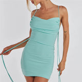 Toloer Summer New Women's Sexy Back Fashion One Word Collar Pleated Bag Hip Dress
