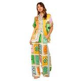 Women's Clothing 2026 New Fashion Print Tight Waist Pocket Wide Leg Pants Casual Suit Women's