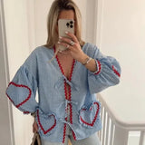 Women's Clothing New Fashion Loose Long-Sleeved Plaid Love With Shirt