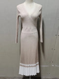 Knitted Dresses For Women 2022 Autumn Winter Long Sleeve Elegant Ladies Sky Blue Long Dresses V Neck Knitted Winer