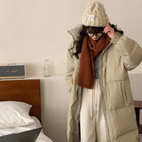 Long Big Quilt Down Jacket Female 2024 Winter Fashion Solid Color Loose And Thick White Duck Velvet Lovers Over The Knee Coat-Outfit