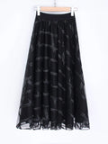 White Casual Skirt For Women High Waist Solid Patchwork Mesh Solid Midi Skirts Female Fashion Clothing Style