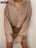 Aproms Elegant V-neck Batwing Sleeve Knitted Oversized Sweater Women 2021 Winter Long Sleeve Warm Cropped Pullover Female