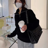 Soft Waxy Sweater Female European Fashion Loose Half Zipper Sweater Fashion Autumn And Winter Casual Versatile Top-Outfit