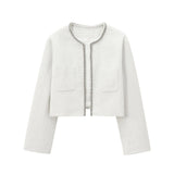 Spring Long Sleeve Water Drill Decoration Short Rough Spinning Ring Velvet Jacket Mini Skirt Suit