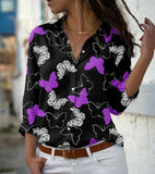 Print Blouses For Women Turn-down Collar Long Sleeve Elegant Office Lady Tops Casual Plus Size Fashion Shirts